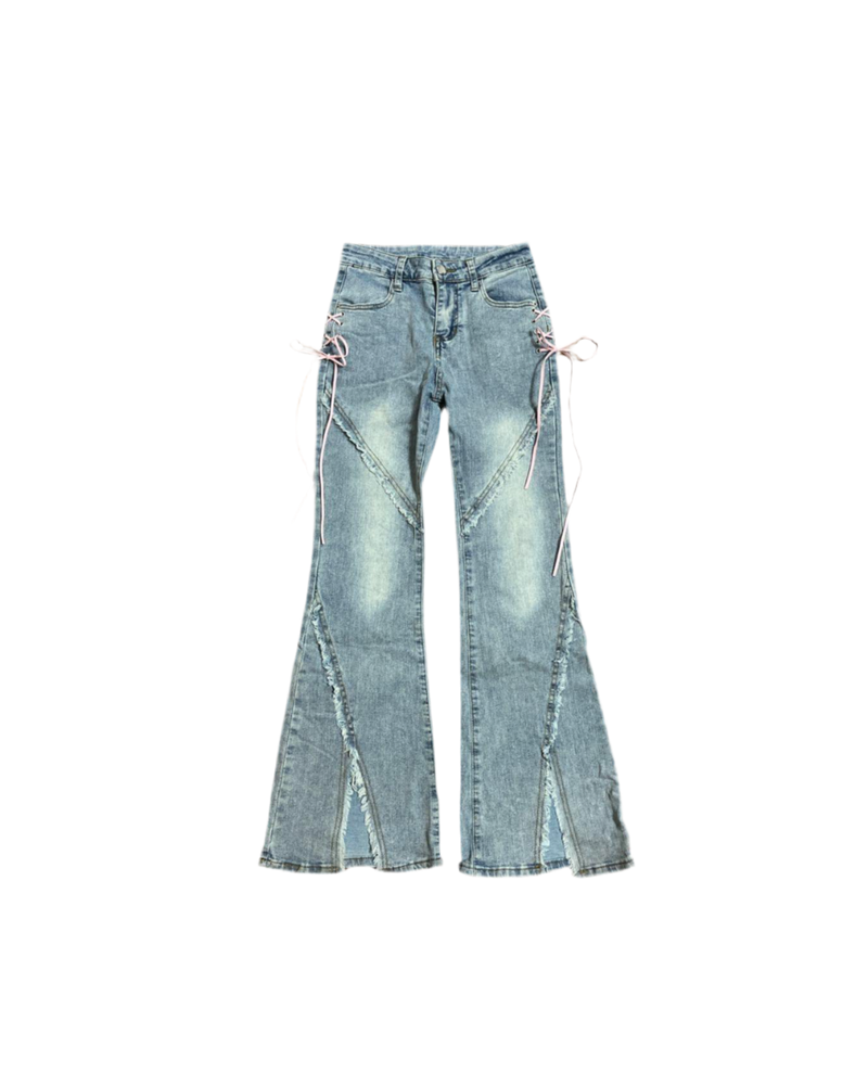 Y2K Flared Denim Lace Up Jeans