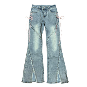 Y2K Flared Denim Lace Up Jeans