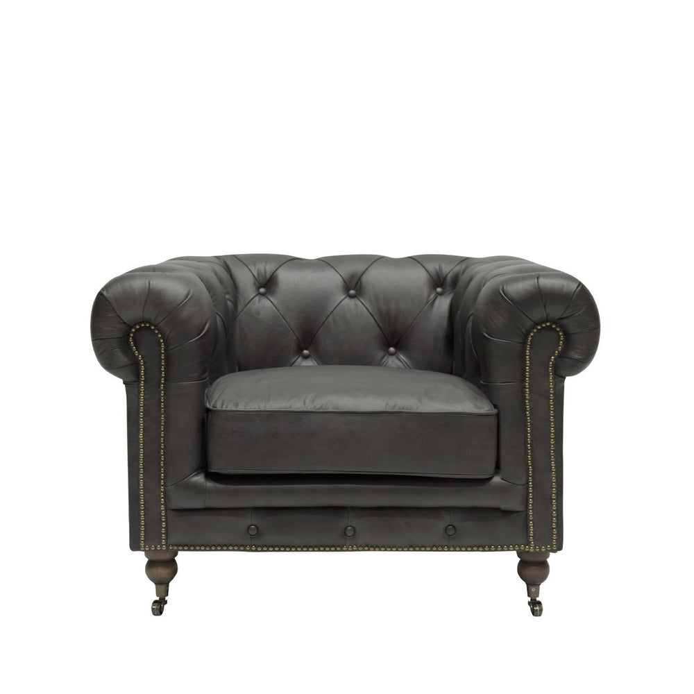 Black Chesterfield Armchair Italian Leather