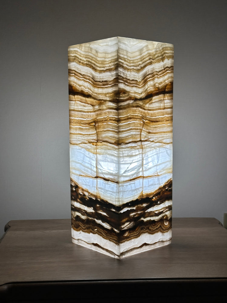 Prism Amber Banded & White Onyx Lamp